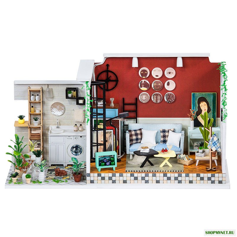 iiecreate H-003 Девушка Старого Времени, переулок DIY Кукольный домик с музыкальным прикрытием Светлый деревянный кукольный домик